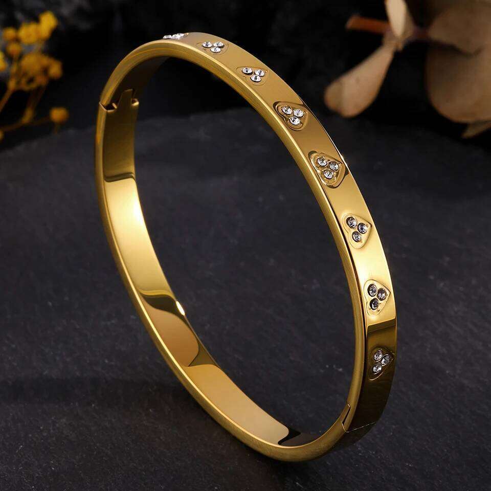 ZAKOL 18K Gold Color Stainless Steel Heart-shaped Buling Zircon Bracelet for Women Non-fading Versatile Jewelry Accessories