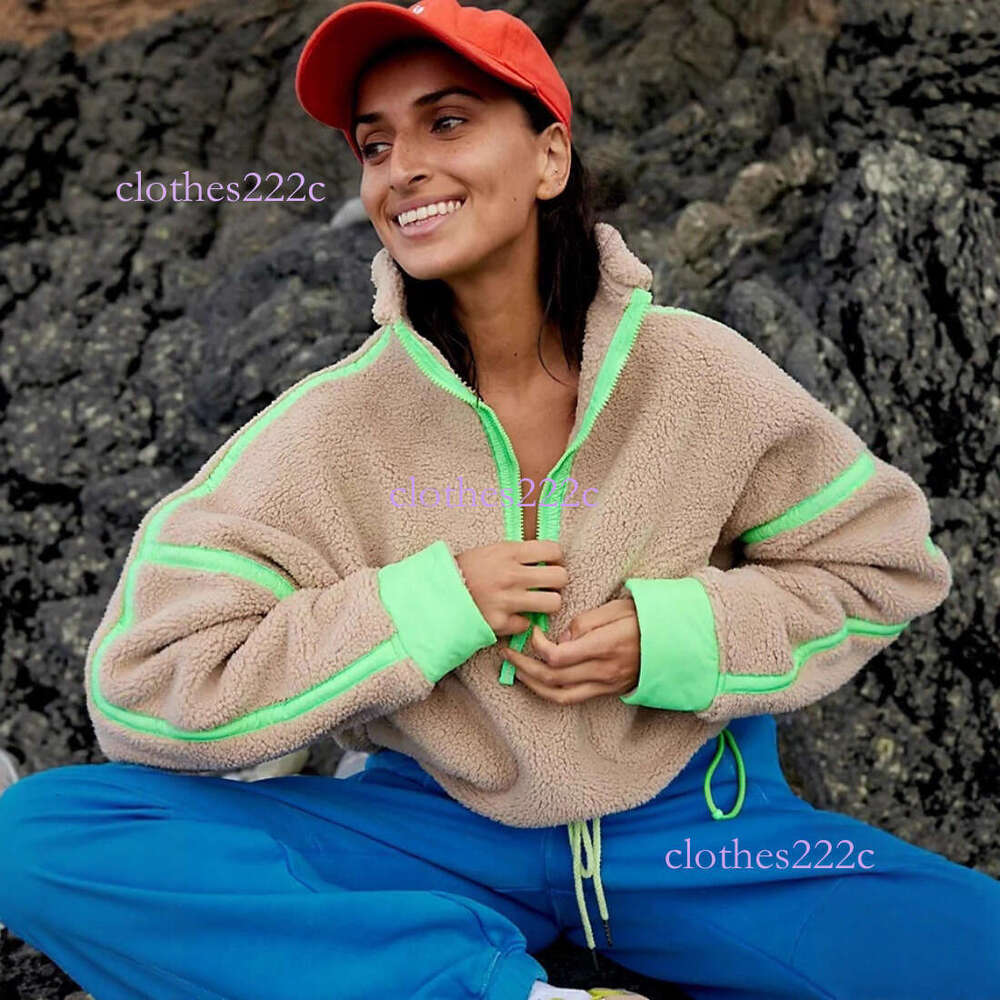 Autumn Winter Casual Sports Women's Clothing Color-Block Long Sleeve Stand Collar Fleece Half-Zip Pullover Sweatshirt Luanyun