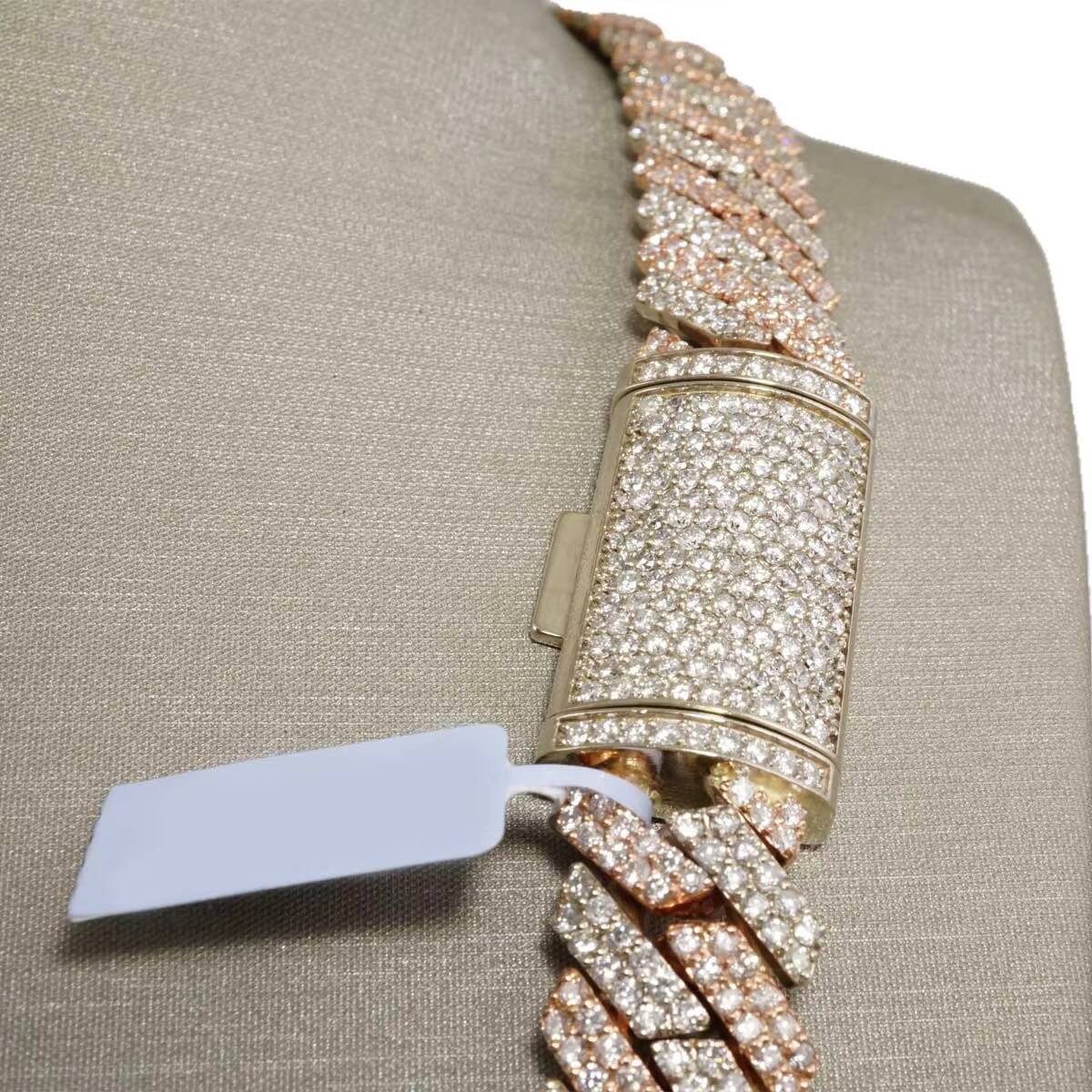 Hip Hop Jewelry Custom 14mm Real 14K Yellow Gold Synthetic CVD VS Grown Diamond Iced Out Cuban Link Chain and Bracelet for Men