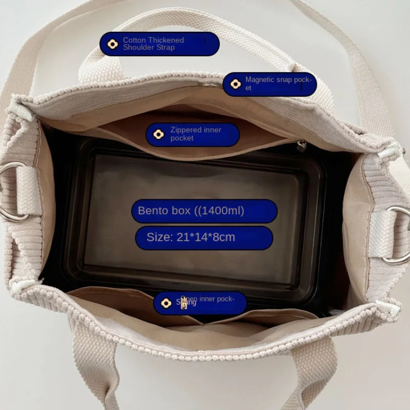 Hand Washable Corduroy Tote Bag with Multiple Pockets Everyday Crossbody or Shoulder Bag Solid Color Satchel for Daily Use251222