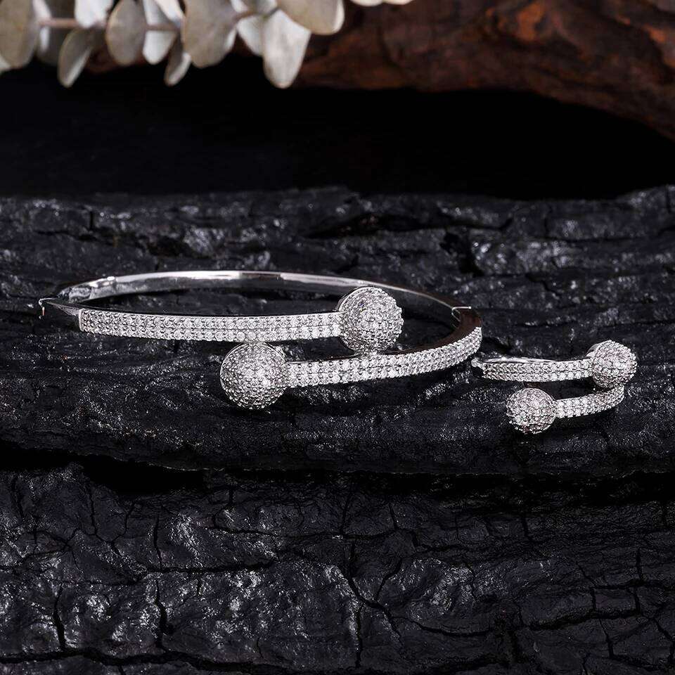 ZAKOL Luxury Half Spherical Opening Ring Bracelet Zirconium Micro Inlaid Zircon Daily Party Fashion Accessory for Women