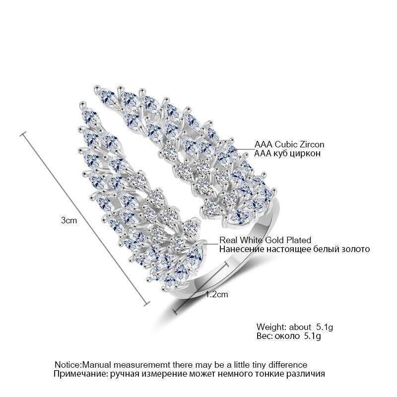 ZAKOL Buling AAA Marquise Zircon Feather Shape Open Ring Wedding Rings for Women Silver Color Drop Shipping Jewelry