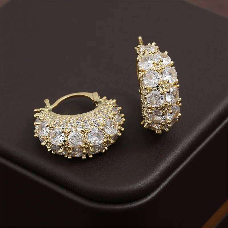 ZAKOL Sparkling Micropaved Zirconia Hoop Earrings Fashion Gold Color U-shaped Earring Party Jewelry