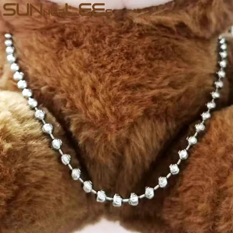 SUNNERLEES Fashion Jewelry White Rose Gold Plated Necklace 4mm 5mm Cutting Beads Link Chain Men Women Gift C79 N 251223