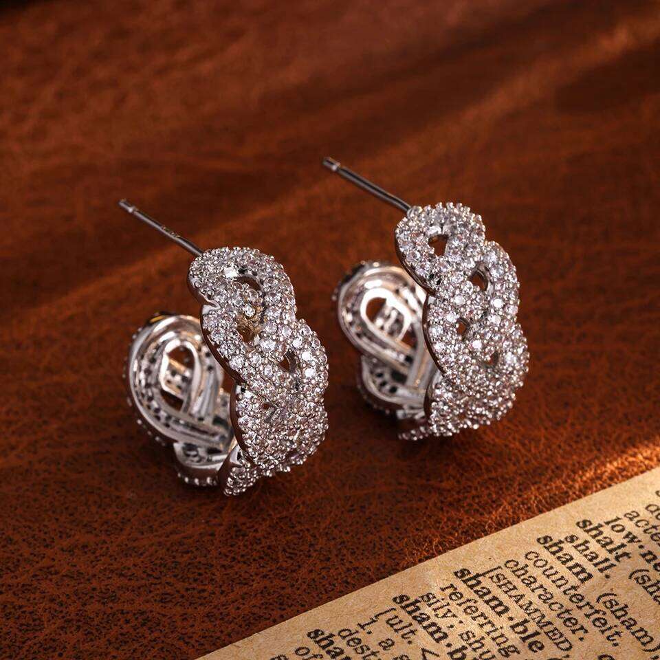 ZAKOL Buling Cubic Zirconia Chain Hoop Earring for Women Link Twist Geometric Fashion Ear Accessories Party Jewelry