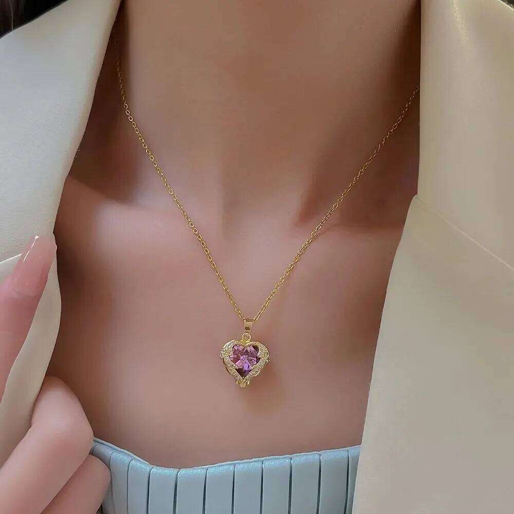 Trendy Heart OF Ocean Stainless Steel Cubic Zirconia Necklaces For Women Men Gold Color Metal Crystal Party Everyday Jewelry