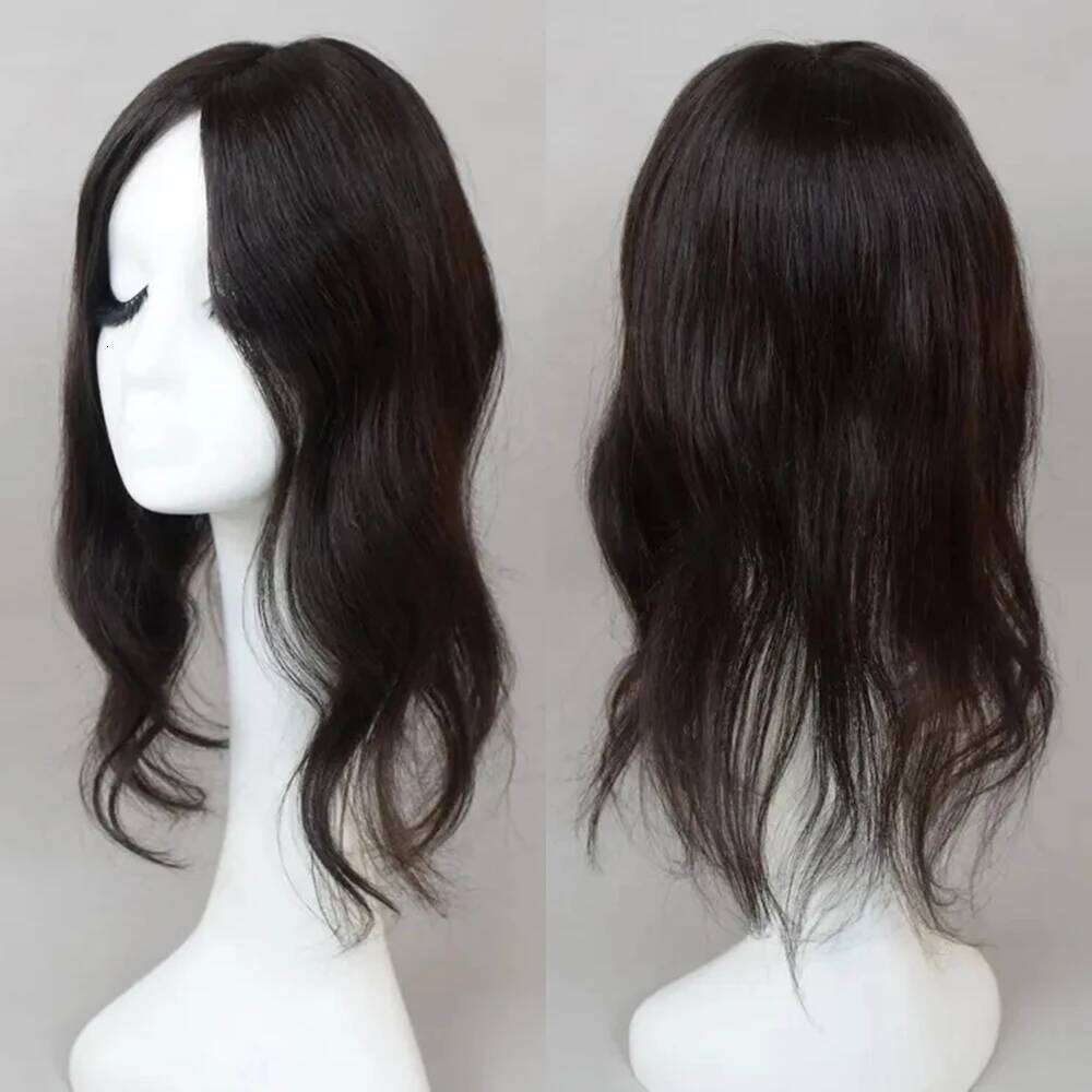 Realistic Scalp Human Topper Full Injection Silk Base Women Toupee for Hair Volume Natural Wavy Hairpiece with Clips