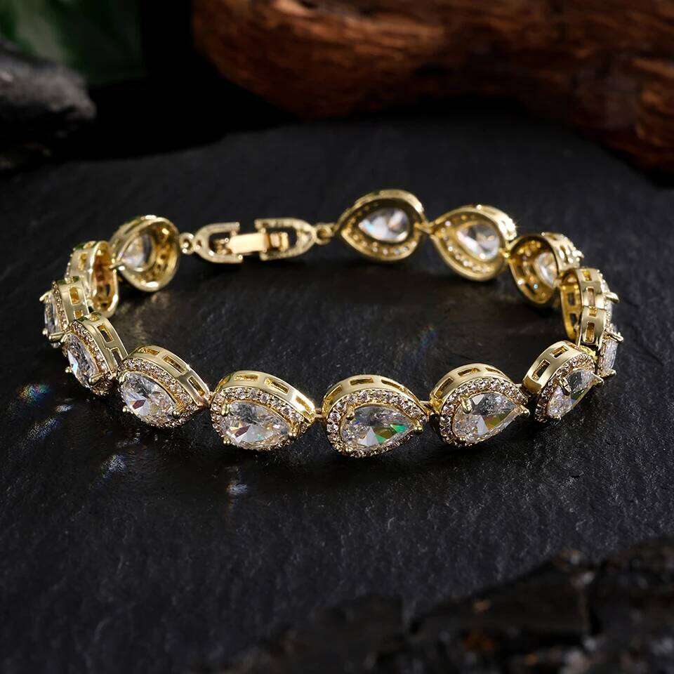 ZAKOL Luxury Geometric Water Drop Zirconia Bracelets for Elegant Women Full Crystal Charm Bracelet Bridal Wedding Jewelry