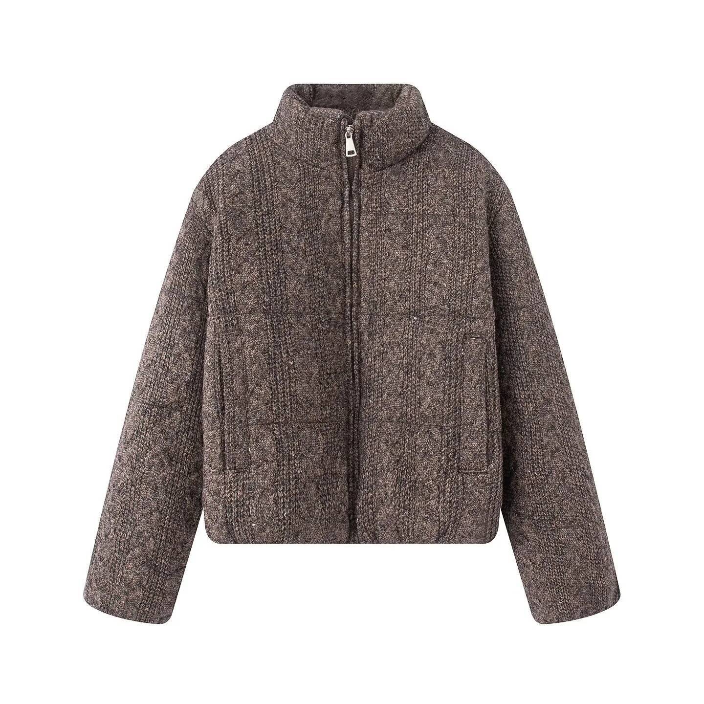 2025 Winter New Women's Casual Fashion Long-Sleeved Stand Collar Eight-Strand Knitted Warm Thick Jacket