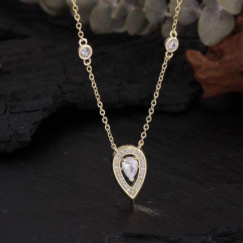 ZAKOL Elegant Big Water Drop Zircon Inlaid Pendant Necklace for Women Fashion Party Wedding Collar Jewelry