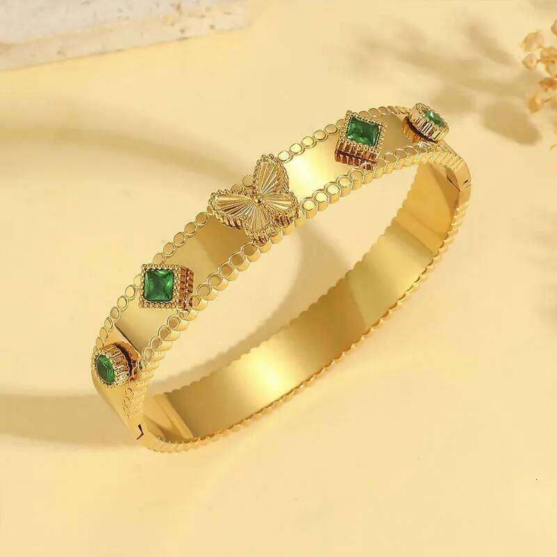 ZAKOL 3Pcs/Set 3D Butterfly Flower Wide With Crystal Zirconia Golden Waterproof Stainless Steel Stackable Bracelet