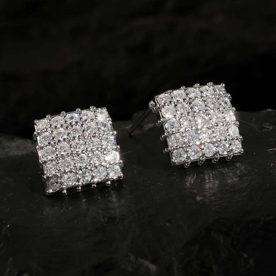 ZAKOL Simple Square-shaped Stud Earrings for Women Inlaid Shiny CZ Versatile Ear Piercing Accessories Fashion Jewelry Gift