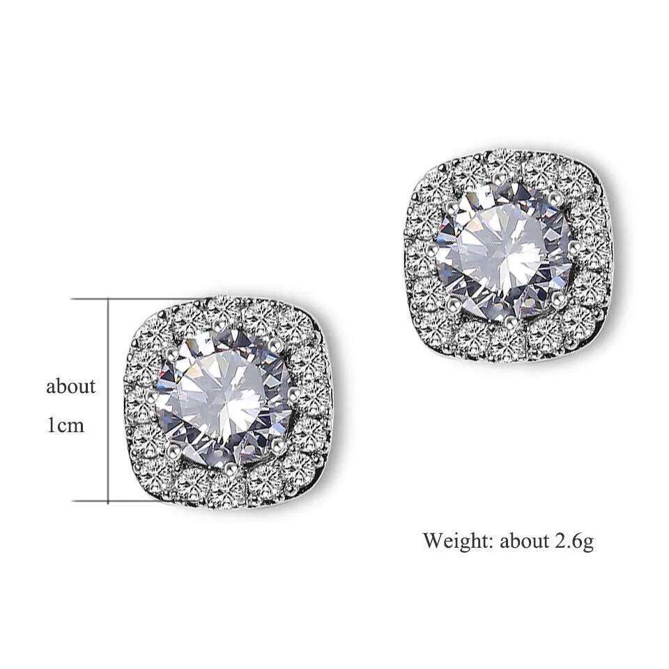 ZAKOL Classic White Square CZ Stud Earrings For Women Exquisite Round Cubic Zirconia Crystal Ear Jewelry Gift