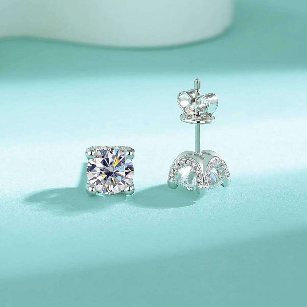 1ct D Color Moissanite Stud Earrings Round Cut Lab Created Diamond 925 Sterling Silver Bridal Jewelry For Women Gifts 7b1