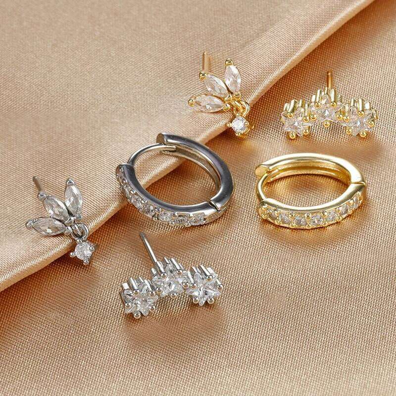 ZAKOL 3PCS Luxury Star Pendant Piercing Earrings Set For Women Crystal Zircon Punk Ear Studs Earring Lady Jewelry aretes