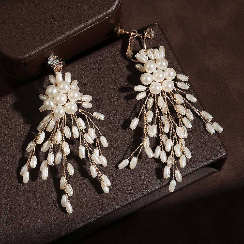 ZAKOL Elegant Imitation Pearls Flower Earrings Luxury Handmade Beading Earring Bridal Wedding Party Jewelry