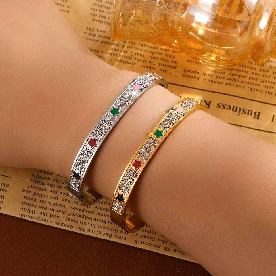 ZAKOL Classic Stainless Steel Bracelets with Rhinestones Colorful Five Pointed Star Clover Embedded Bracelet Exquisite Jewelry