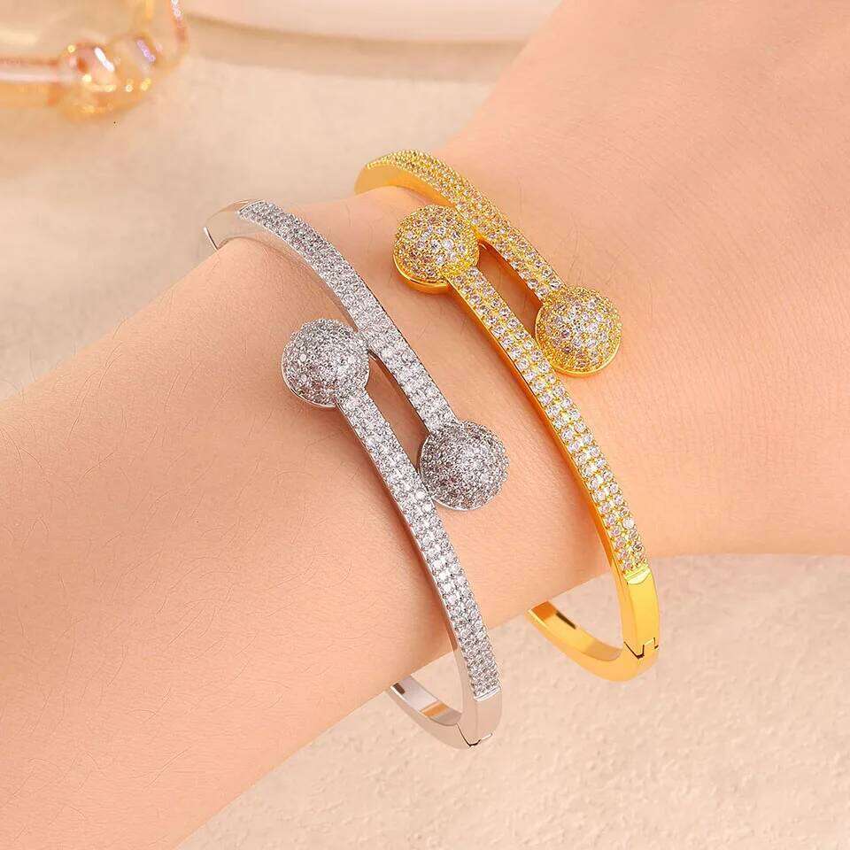 ZAKOL Luxury Zirconium Half Spherical Open Bracelet Micro Inlaid Versatile Saudi Middle East Fashion Party Jewelry