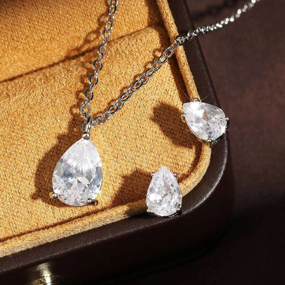 ZAKOL Exquisite Shiny Zircon Water Drop Round Earring Necklaces for Women Romantic Wedding Engagement Jewelry Set With Gift Box