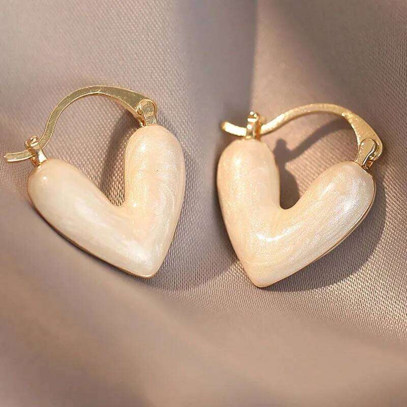 ZAKOL Korean Trendy Oil Dropping Heart V Hoop Earrings For Women Girls Fashion Elegant Metal Jewelry Gifts Wholesale