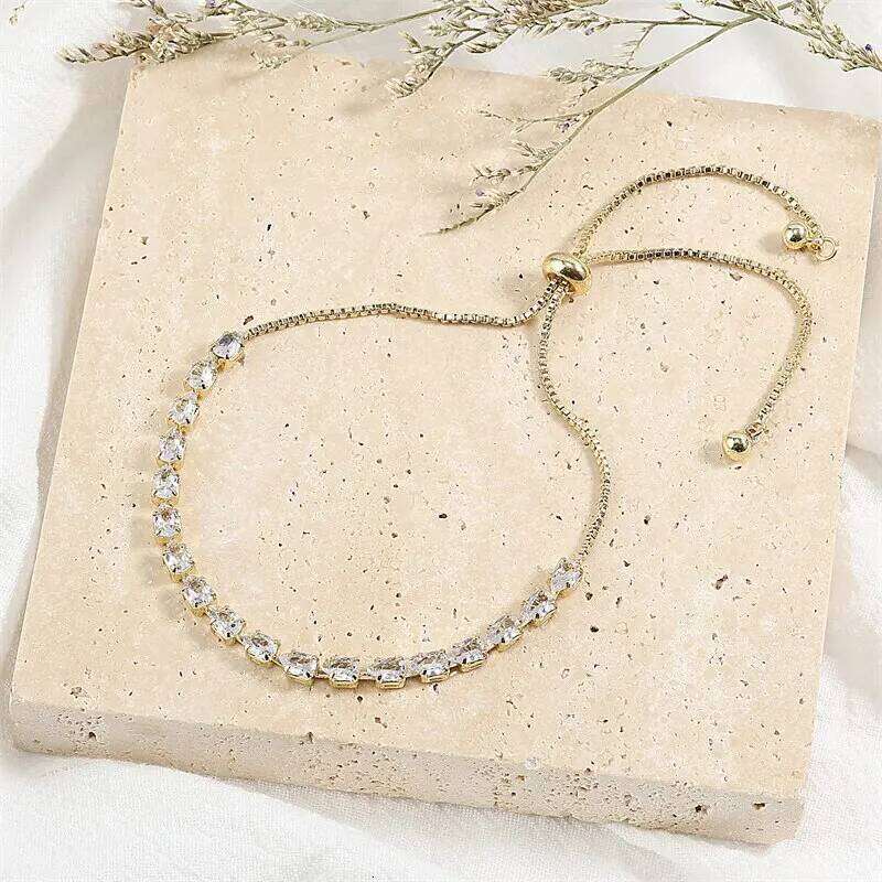 Adjustable Geometric Korean Fashion Water Drop Zirconia Crystal Bracelets Bangles for Women Party Jewelry Girls Birthday Gift