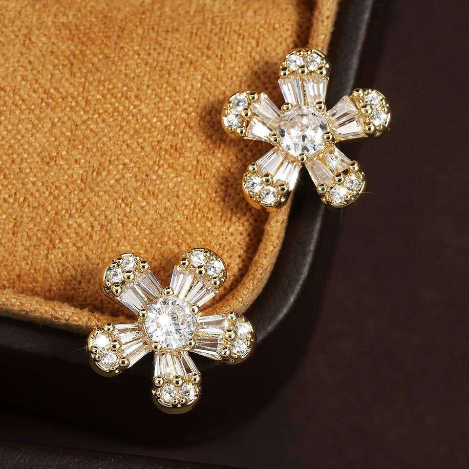 ZAKOL Brand Shiny AAA Zircon CZ Five Leaf Flower Stud Earring for Women Exquisite Engagement Birthday Jewelry Gift