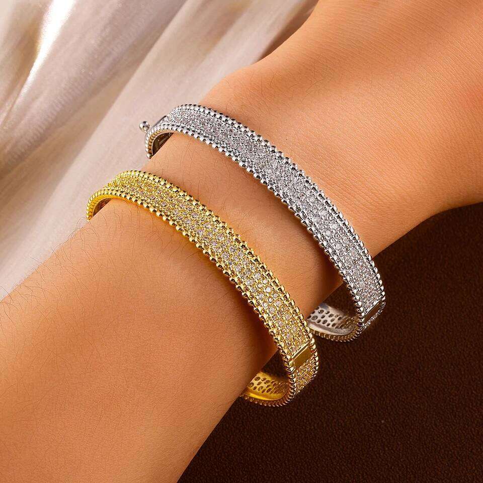 ZAKOL Luxury Micro-inlaid Zirconia Bracelet Ring with Round Beaded Edges Buling Aesthetic Engagement Wedding Jewelry