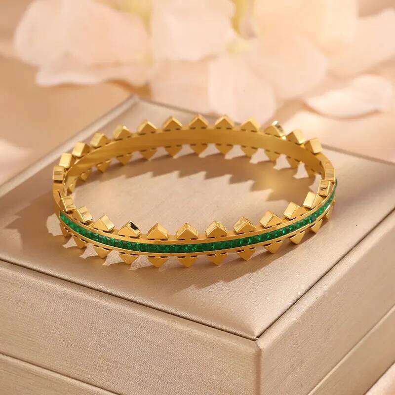ZAKOL Fashion Stainless Steel Triangular Square Green Zircon Bracelet Suitable For Women Party Daily Wear Jewelry Gift