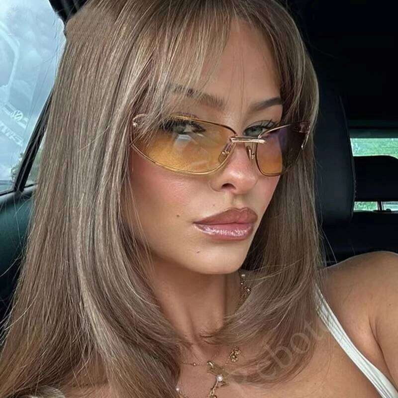 Gradient Oval Frameless Women's Sunglasses High Quality Luxury Brand Y2k Rimless Glasses Women High-End Punk Popular Shades UV