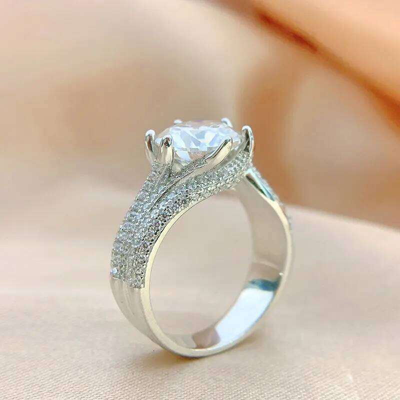 5CT D Color Moissanite Ring For Women 925 Sterling Silver with White Gold Plated Lab Diamond Engagement Wedding Band Jewelry c9b