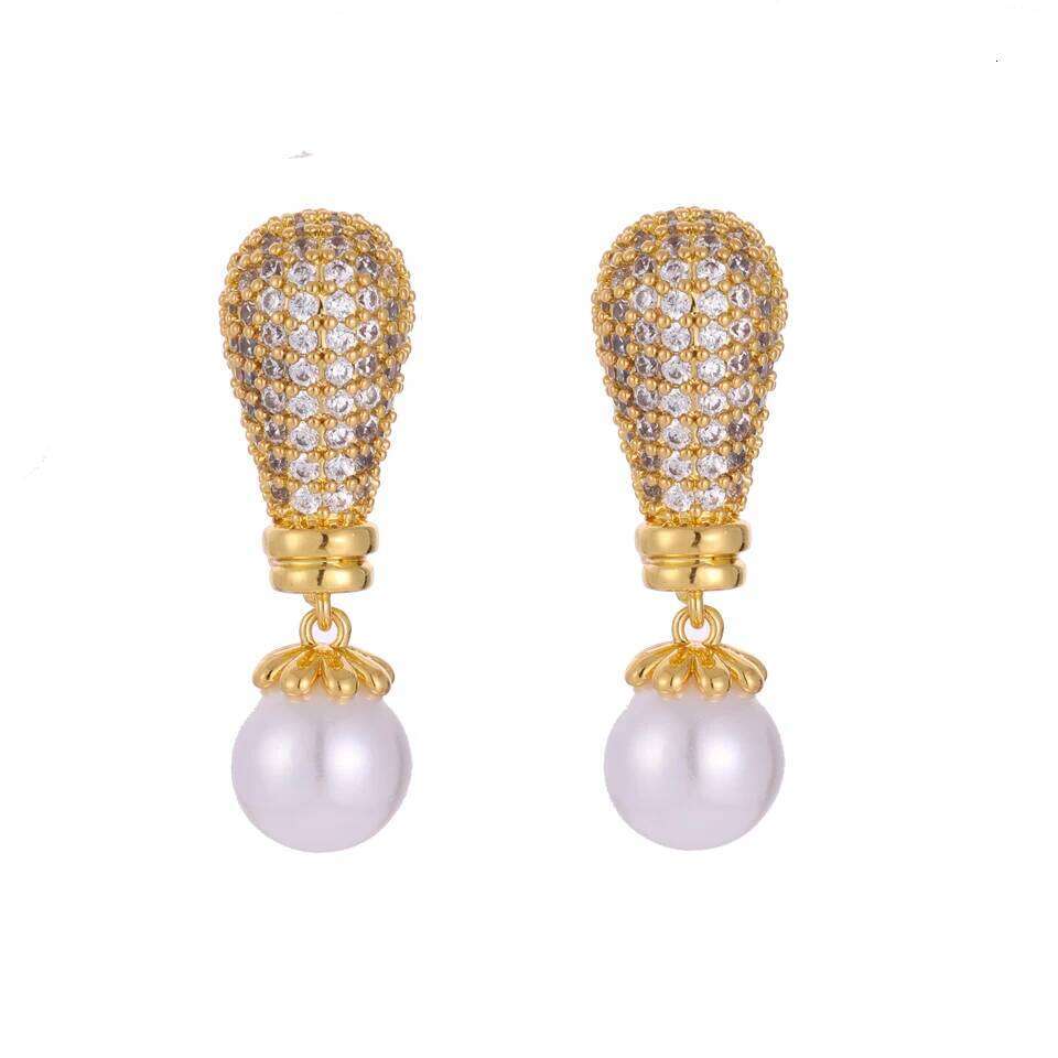 ZAKOL Luxury Buling Shiny Zirconia Imitation Pearl Drop Earrings for Women Saudi Africa Trendy Lady Party Jewelry
