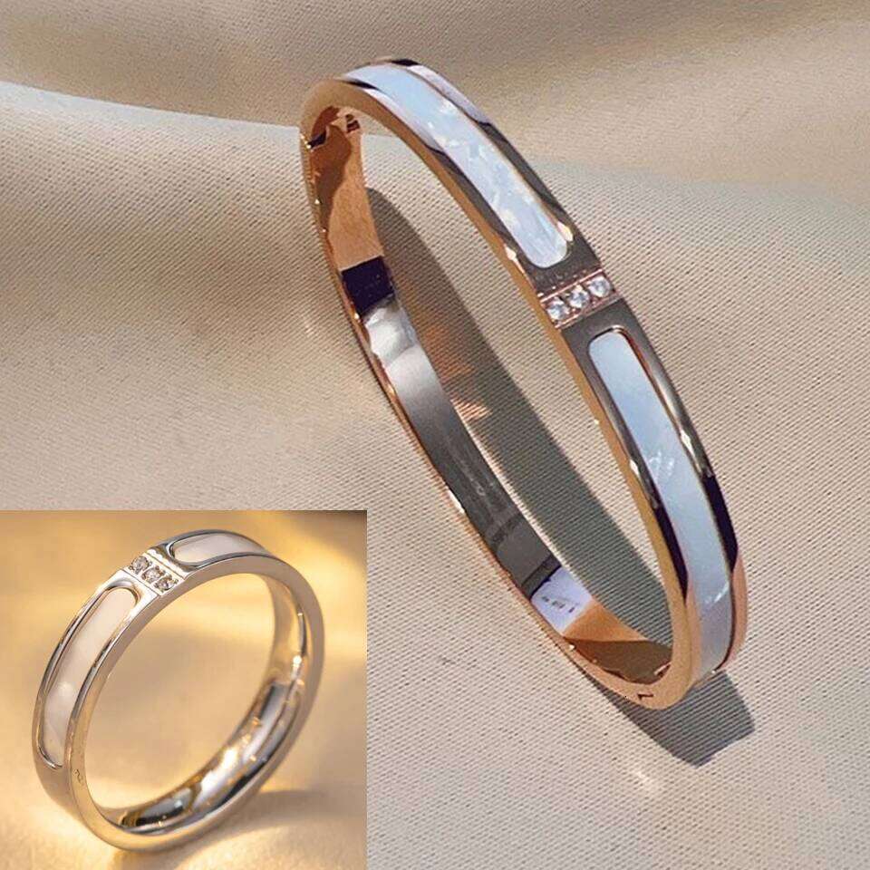 ZAKOL Classic Stainless Steel Fritillaria Bracelet Ring Set 18K Gold Color Shiny Zircon Daily Party Jewelry Accessories