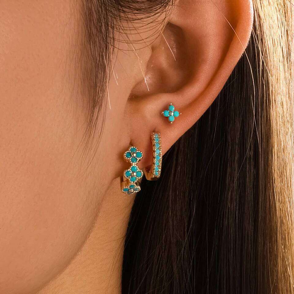 ZAKOL 6Pcs Fashion Blue Turquoise Series Hoop Earring Set for Women Girls Exquisite Shiny Zircon Jewelry Accessories Gift