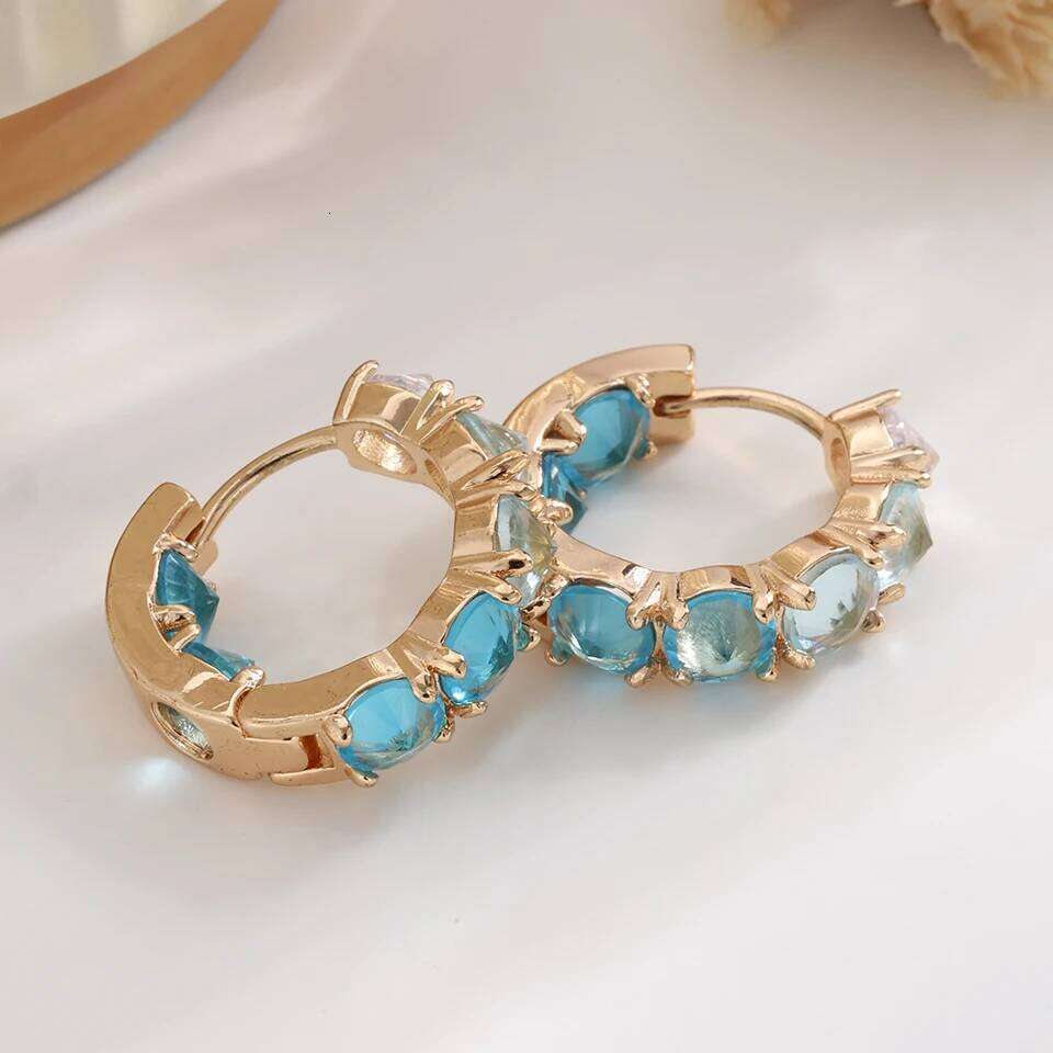 ZAKOL Fashion Shiny Lake Zircon CC Hoop Earrings for Women Elegant Gradient Blue Oval Crystal Earring Jewelry Gift