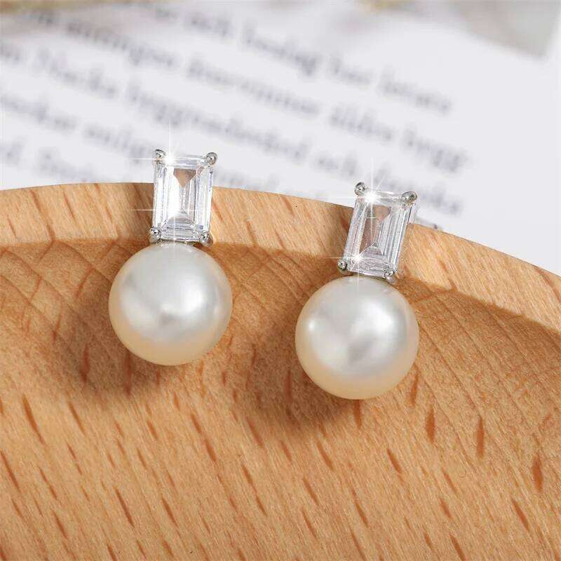 ZAKOL Simple Cute Small Pearl Stud Earrings for Women Girls Exquisite Sparkling Square Zirconia Earring Women's Fashion Jewelry