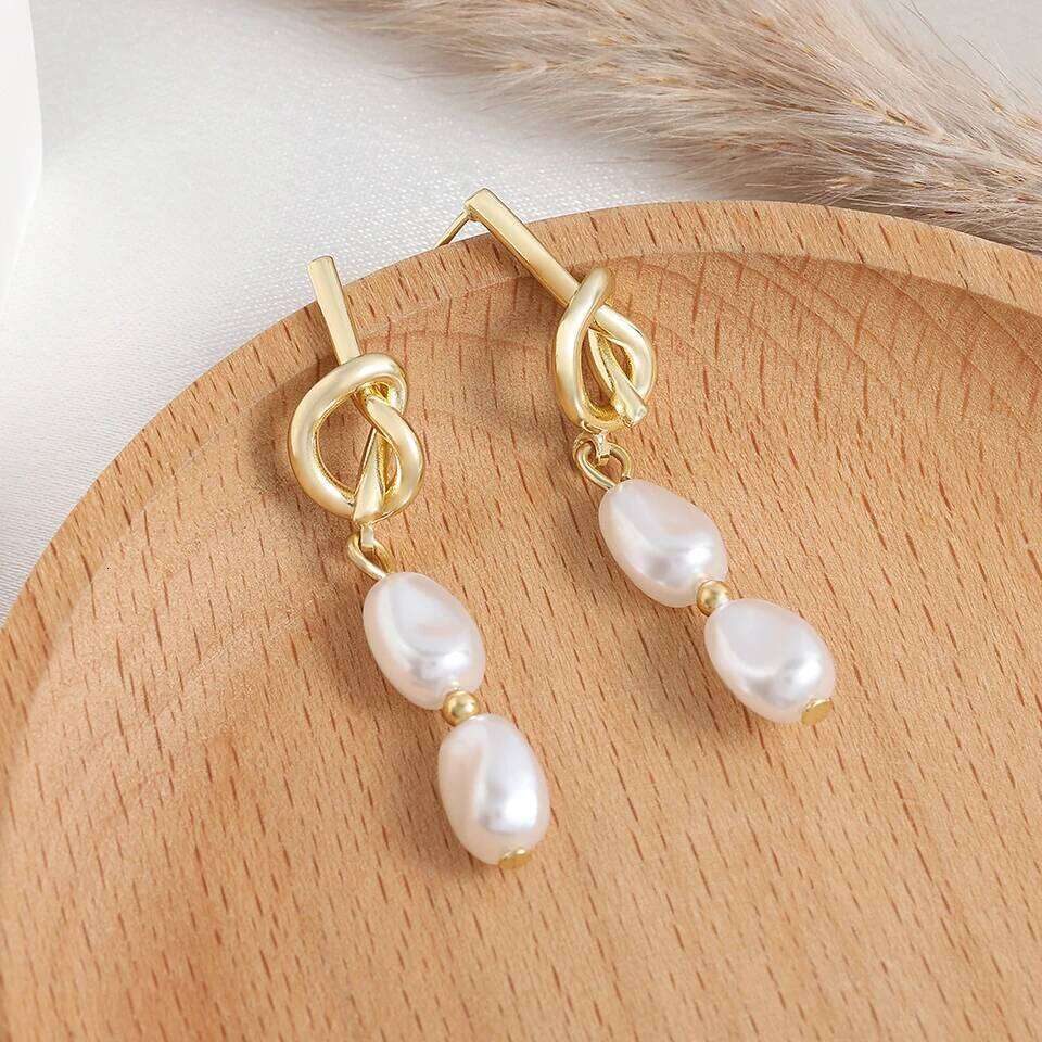 ZAKOL Golden Knotted Metal Imitation Pearl Pendant Earrings for Women Elegant Party Jewelry Holiday Gift