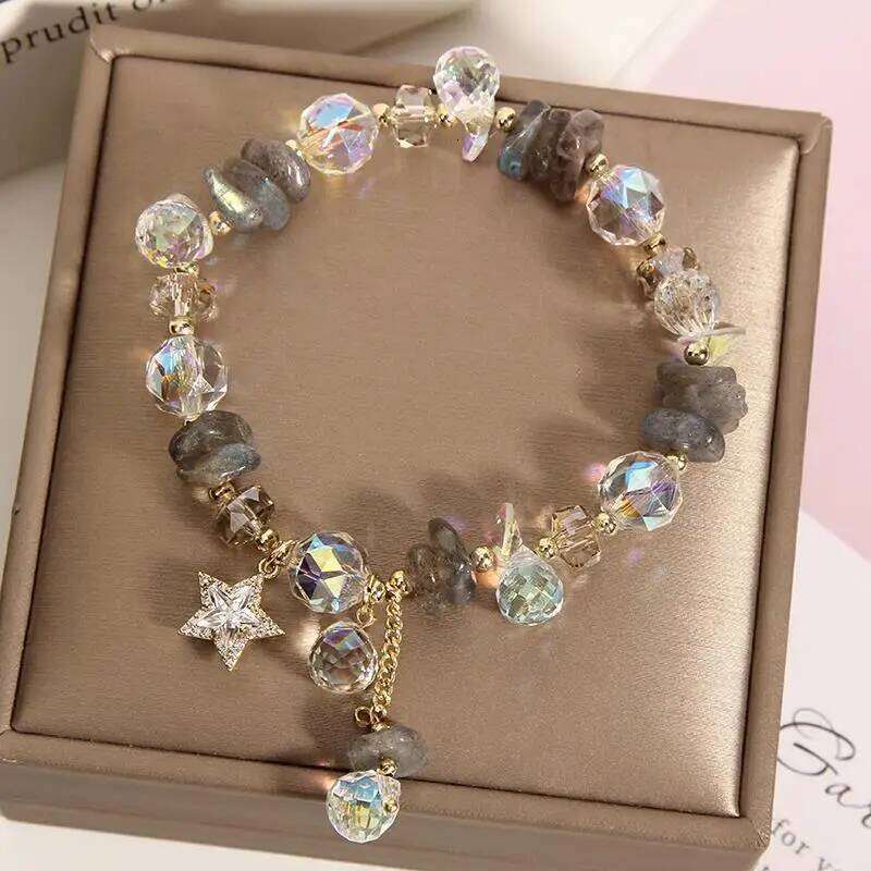ZAKOL Versatile Purple Crystal Bead Bracelet With Star Zircon Pendant Shiny Stone Women's Summer Fashion Wristband Jewelry