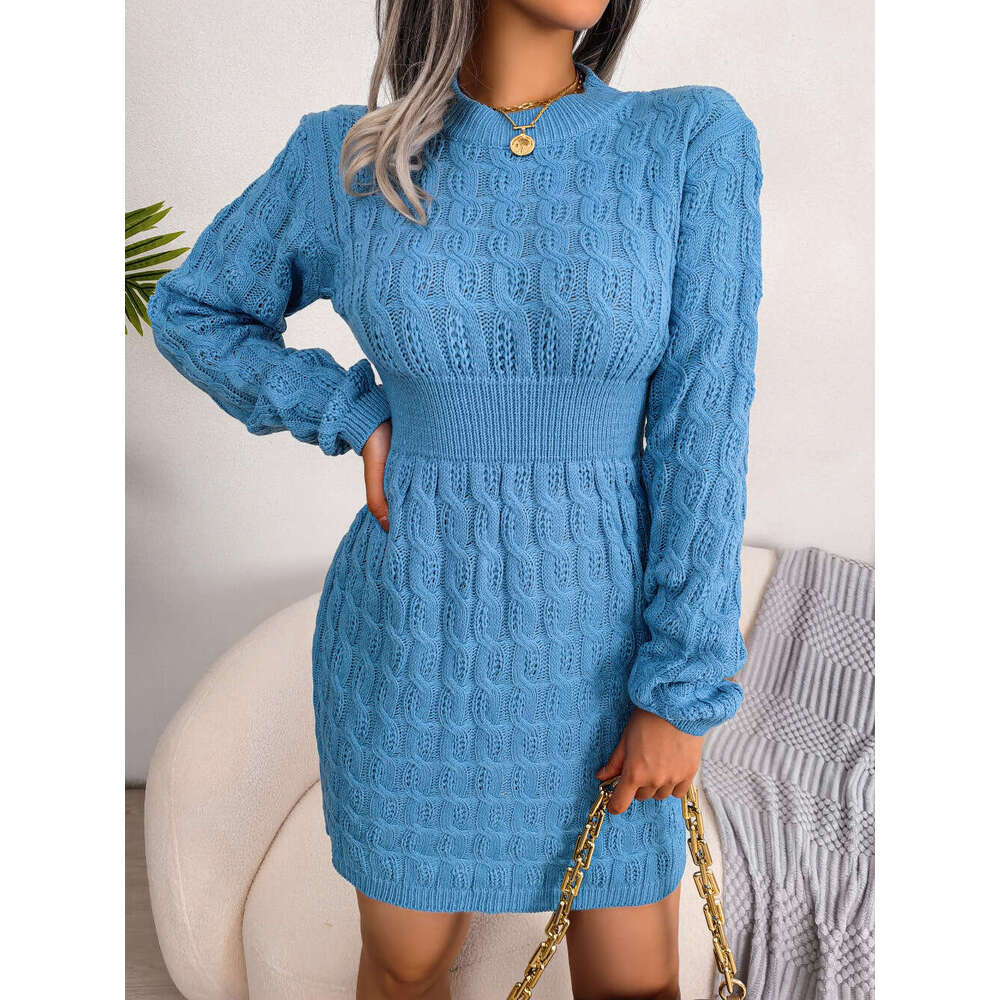 Autumn Winter European American Casual Braided Waist-Hugging Bodycon Base Sweater Dress Amazon Cross-Border Women's Fashion