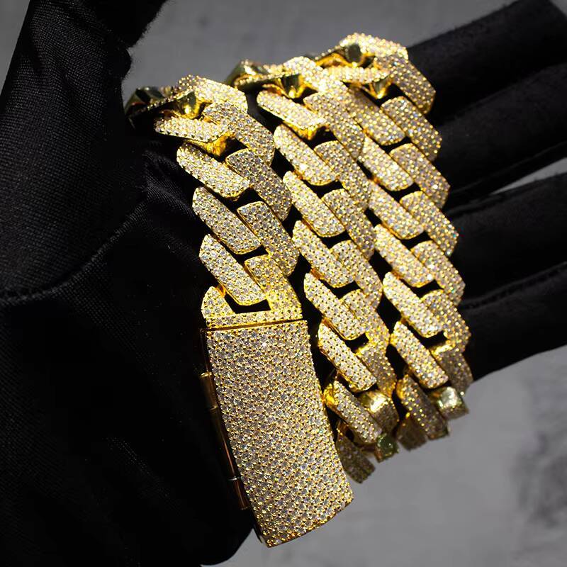 20mm KIBO GEMS Hot Sale 925 Sterling Silver Cuban Link Chain Hip Hop Moissanite Cuban Chain