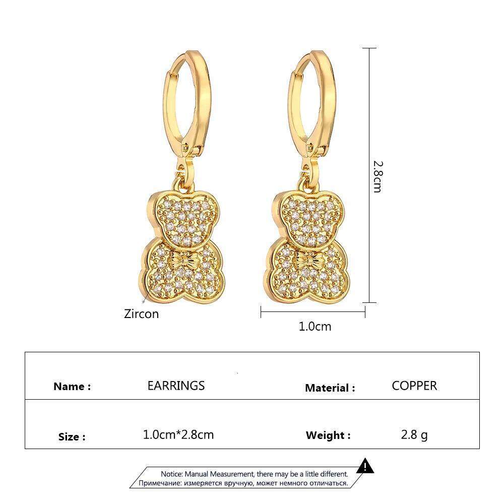 ZAKOL Shiny Zircon Teddy Bear Charm Drop Hoop Earrings for Women Girls Geometric Chinese Style Ear Accessories Jewelry Gift