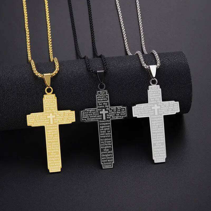 ZAKOL Trendy Cross Crucifix Bible Stainless Steel Necklaces For Women Men Gold & Silver Color Metal Clavicle Chain Jewelry