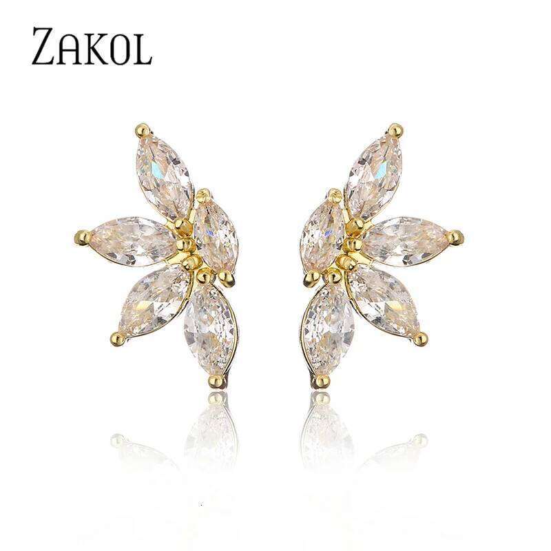ZAKOL Korean Fashion Marquise Cut Cubic Zircon Stud Earrings for Women Simple Leaf Student Party Daily Jewelry 2023 New