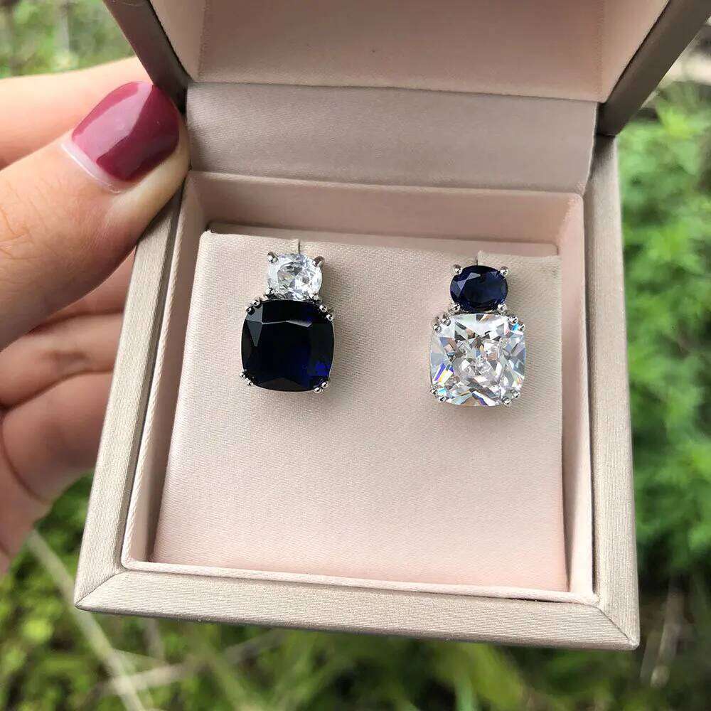 ZAKOL Exquisite Round Square Blue Zircon Stone Asymmetric Stud Earrings for Women Simple Couple Jewelry Gift Wholesale