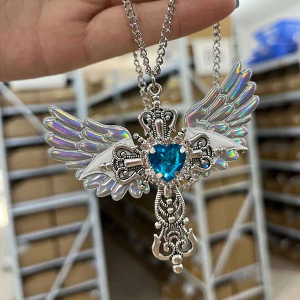 ZAKOL Crown Heart Angel Wings Cross Pendant Necklaces For Women Men Crystal Metal Crucifix Clavicle Chain Choker Jewelry Gifts