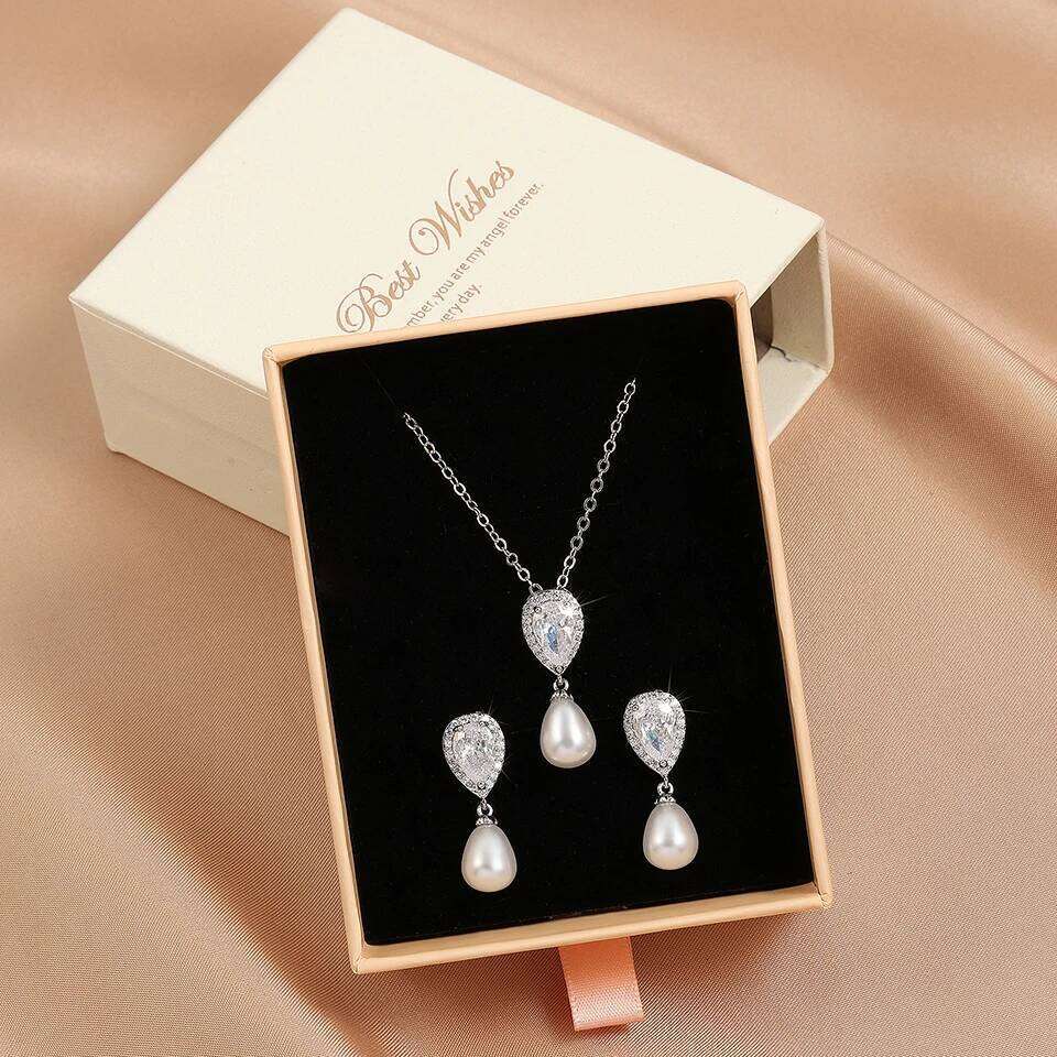 ZAKOL Elegant Imitation Pearl Zirconia Earring Necklaces Sets Exquisite Wedding Engagement Party Jewelry Gift With Packaging Box