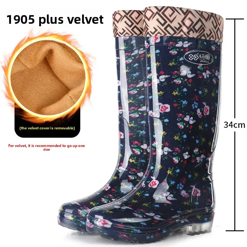 Womens High-Tube Rain Boots Cotton-Padded Fleece-Lined Mid-Calf Waterproof Non-Slip Shoe Covers Fashionable Winter Boots 251225