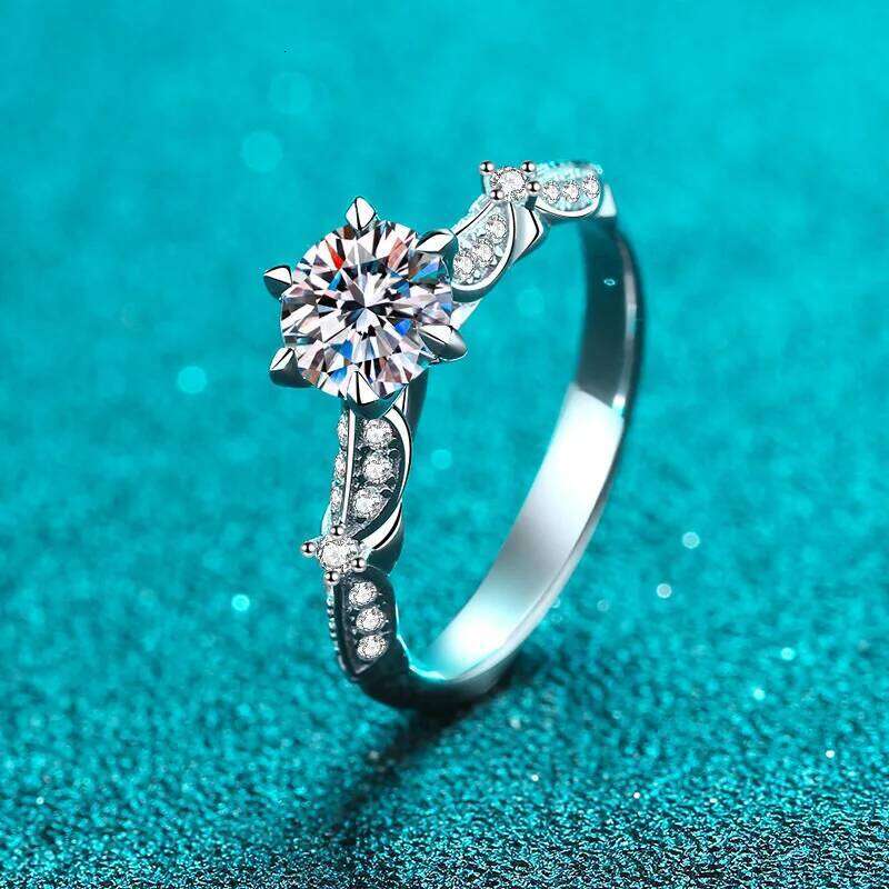 1ct D Color Moissanite Ring For Women 925 Sterling Silver with White Gold Plated Lab Diamond Engagement Wedding Band Jewelry 8df