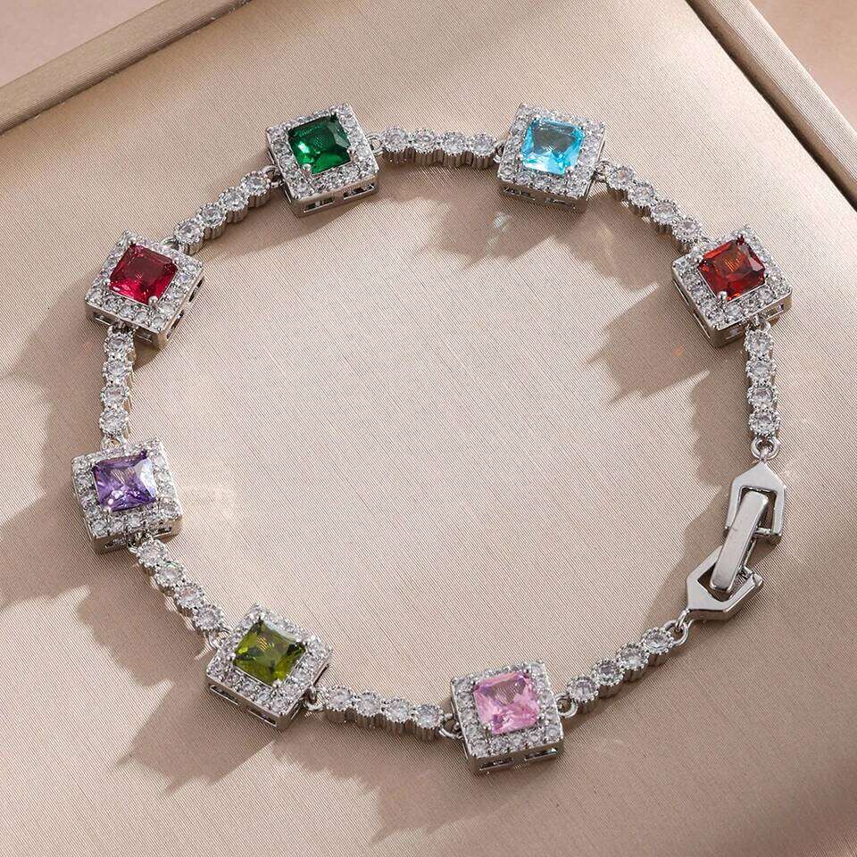 ZAKOL Luxury Rainbow Square Zircon Tennis Bracelet Buling AAA Colorful Zirconia CZ Party Jewelry 2025 New Gift