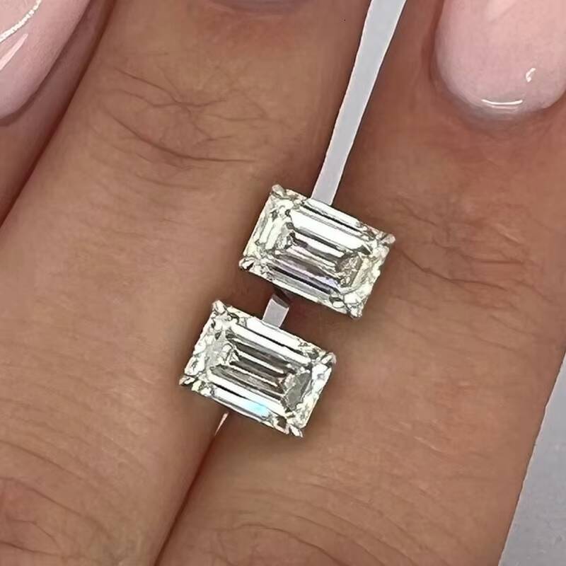 Igi Certified HPHT CVD VVS1 Lab Grown Emerald Cut White Diamond Earrings 14k 18k Solid Gold Studs Igi Certified White Gold