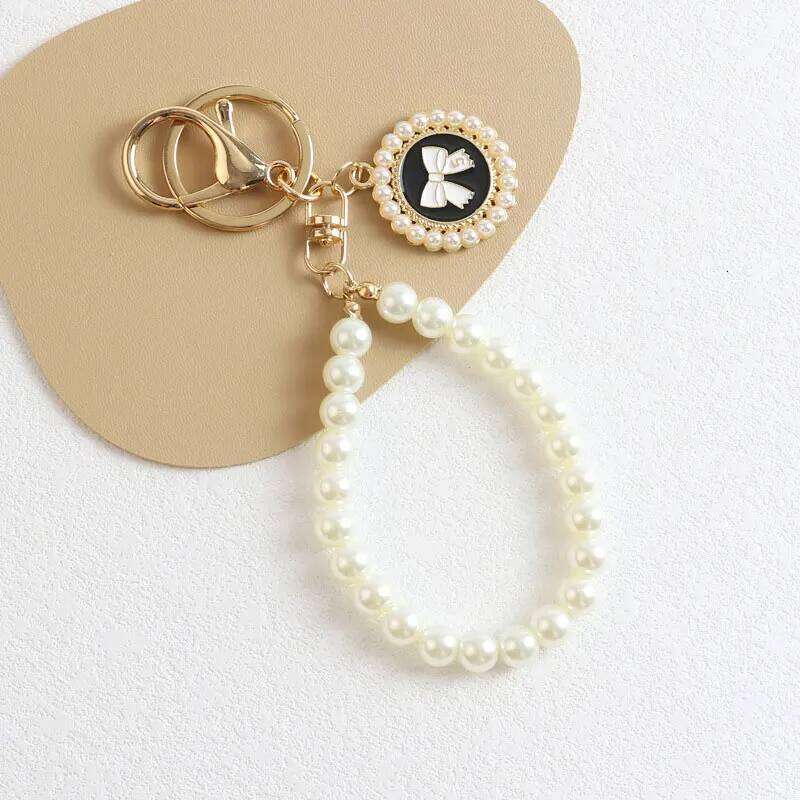 ZAKOL Cute Bow Keychain for Women Girls Shiny Pearl Beads Mobile Phone Bag Backpack Pendant Accessories Car Key Chain